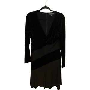 Lauren Ralph Lauren Dress Womens Size 12‎ Black Velvet V Neck Gothcore
